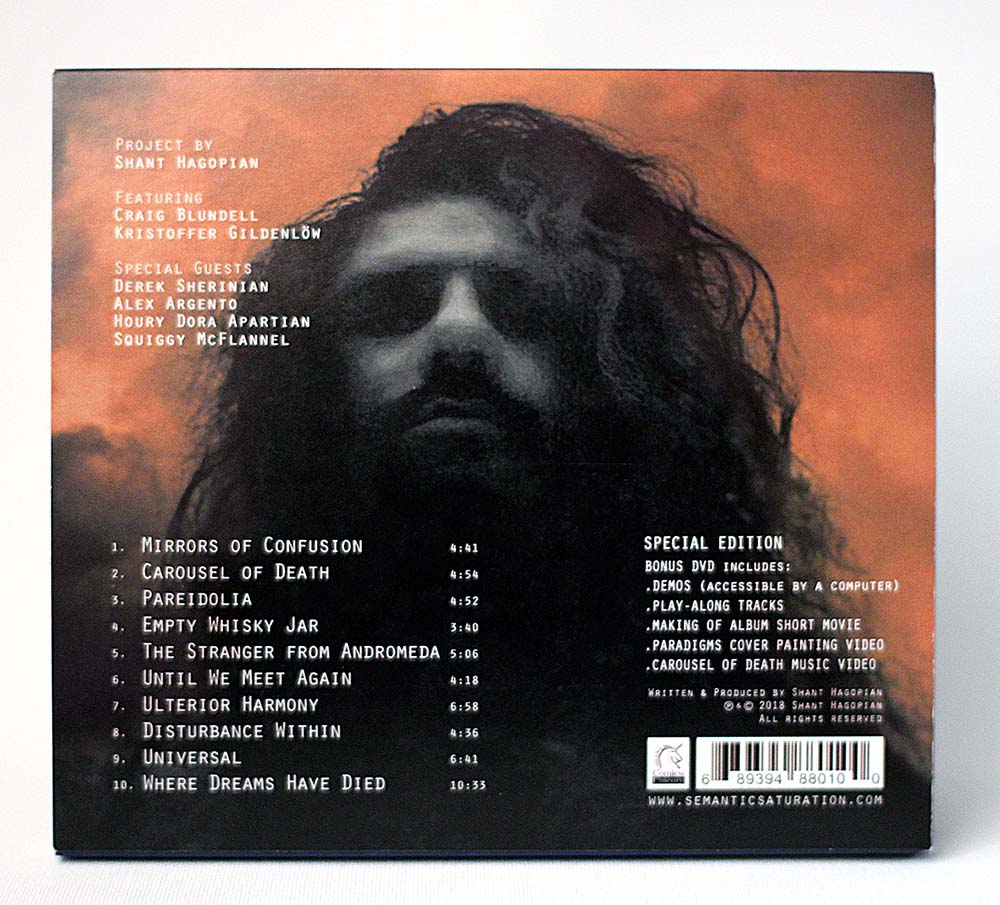 Paradigms CD 6 panel Digipak back panel and tracklist